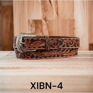 Twisted X Western Two Tone Ranger Floral Tooled Leather Belt Buck Stitch Size 46